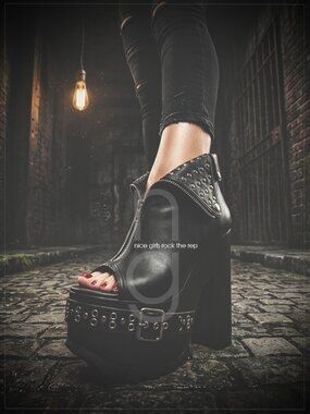 DEMONIA CRAMPS-103 STUDDED BLACK PLATFORM BOOTIE